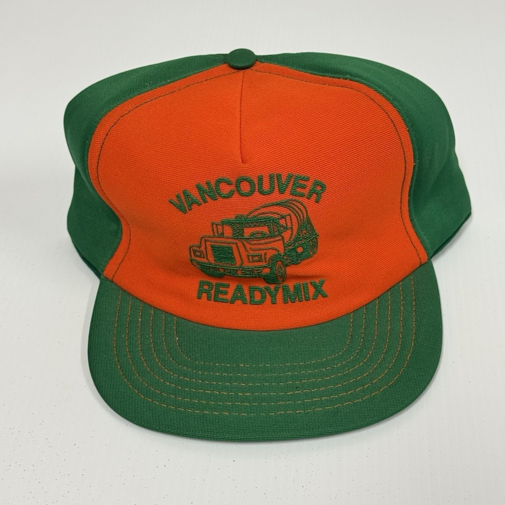 Vintage Mesh Snapback Trucker Hat Vancouver Ready Mix Concrete Co Green & Orange